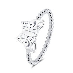 Ball Pattern around Circle with Cute Butterfly Ring NSR-4090